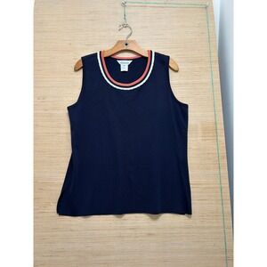 Misook Womens XL Navy Blue Knit Tank Top Contrast Trim Scoop Neck